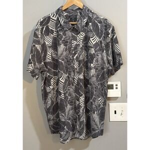 Dark Seas Division Shirt Leaf Print Stretch Short Sleeve Button Up Tropical XXL‎